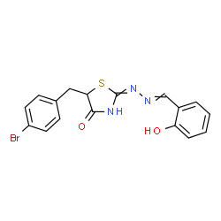 ChemSpider 2D Image | 5-(4-Bromobenzyl)-2-[2-(2-hydroxybenzylidene)hydrazino]-1,3-thiazol-4(5H)-one | C17H14BrN3O2S