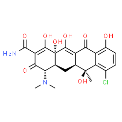 ChemSpider 2D Image | (4S,4aS,5aS,6S,12aS)-7-Chloro-4-(dimethylamino)-1,6,10,12,12a-pentahydroxy-6-methyl-3,11-dioxo-3,4,4a,5,5a,6,11,12a-octahydro-2-tetracenecarboxamide | C22H23ClN2O8