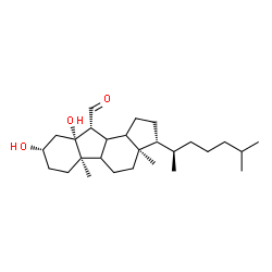 ChemSpider 2D Image | (3R,3aR,5bR,8S,9aR,10R)-8,9a-Dihydroxy-3a,5b-dimethyl-3-(6-methyl-2-heptanyl)hexadecahydrocyclopenta[a]fluorene-10-carbaldehyde | C27H46O3