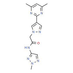 ChemSpider 2D Image | 2-[4-(4,6-Dimethyl-2-pyrimidinyl)-1H-pyrazol-1-yl]-N-(2-methyl-2H-1,2,3-triazol-4-yl)acetamide | C14H16N8O