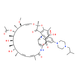 ChemSpider 2D Image | (7S,9Z,11S,12R,13S,14R,15R,16R,17S,18S,19Z,21Z)-2,15,17,32-Tetrahydroxy-30-(4-isobutyl-1-piperazinyl)-11-methoxy-3,7,12,14,16,18,22-heptamethyl-6,23,37-trioxo-8,27,38-trioxa-24,34-diazahexacyclo[23.11
.1.1~4,7~.0~5,36~.0~26,35~.0~28,33~]octatriaconta-1(36),2,4,9,19,21,25,28,30,32,34-undecaen-13-yl acetate | C51H64N4O13