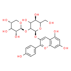 ChemSpider 2D Image | 5,7-Dihydroxy-2-(4-hydroxyphenyl)-3-chromeniumyl 2-O-[(3xi)-beta-D-erythro-pentopyranosyl]-alpha-L-glycero-hexopyranoside | C26H29O14