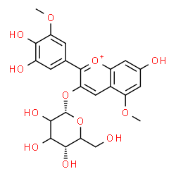 ChemSpider 2D Image | 2-(3,4-Dihydroxy-5-methoxyphenyl)-7-hydroxy-5-methoxy-3-chromeniumyl alpha-L-glycero-hexopyranoside | C23H25O12