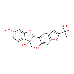 ChemSpider 2D Image | 2-(2-Hydroxy-2-propanyl)-9-methoxy-6H-[1]benzofuro[3,2-c]furo[3,2-g]chromen-6a(11aH)-ol | C21H20O6