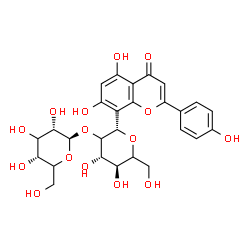 ChemSpider 2D Image | (1S)-1,5-Anhydro-1-[5,7-dihydroxy-2-(4-hydroxyphenyl)-4-oxo-4H-chromen-8-yl]-2-O-beta-L-erythro-hexopyranosyl-D-threo-hexitol | C27H30O15