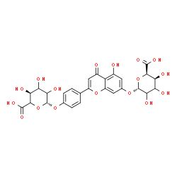 ChemSpider 2D Image | 4-[7-(alpha-L-threo-Hexopyranuronosyloxy)-5-hydroxy-4-oxo-4H-chromen-2-yl]phenyl beta-D-glycero-hexopyranosiduronic acid | C27H26O17