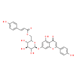 ChemSpider 2D Image | 5-Hydroxy-2-(4-hydroxyphenyl)-4-oxo-4H-chromen-7-yl 6-O-[(2E)-3-(4-hydroxyphenyl)-2-propenoyl]-beta-D-threo-hexopyranoside | C30H26O12