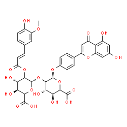 ChemSpider 2D Image | 4-(5,7-Dihydroxy-4-oxo-4H-chromen-2-yl)phenyl 2-O-{2-O-[(2E)-3-(4-hydroxy-3-methoxyphenyl)-2-propenoyl]-beta-D-threo-hexopyranuronosyl}-beta-D-threo-hexopyranosiduronic acid | C37H34O20