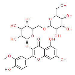 ChemSpider 2D Image | 5,7-Dihydroxy-2-(4-hydroxy-3-methoxyphenyl)-4-oxo-4H-chromen-3-yl 6-O-alpha-L-erythro-hexopyranosyl-beta-D-glycero-hexopyranoside | C28H32O17
