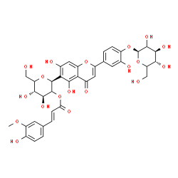 ChemSpider 2D Image | (1S)-1,5-Anhydro-1-{2-[4-(beta-D-threo-hexopyranosyloxy)-3-hydroxyphenyl]-5,7-dihydroxy-4-oxo-4H-chromen-6-yl}-2-O-[(2E)-3-(4-hydroxy-3-methoxyphenyl)-2-propenoyl]-D-threo-hexitol | C37H38O19