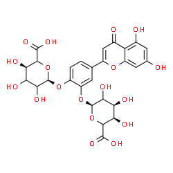 ChemSpider 2D Image | 5-(5,7-Dihydroxy-4-oxo-4H-chromen-2-yl)-2-(alpha-L-glycero-hexopyranuronosyloxy)phenyl alpha-L-erythro-hexopyranosiduronic acid | C27H26O18