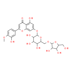 ChemSpider 2D Image | 5-Hydroxy-2-(3-hydroxy-4-methoxyphenyl)-4-oxo-4H-chromen-7-yl 6-O-pentofuranosylhexopyranoside | C27H30O15