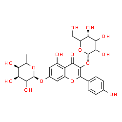 ChemSpider 2D Image | 3-(alpha-L-glycero-Hexopyranosyloxy)-5-hydroxy-2-(4-hydroxyphenyl)-4-oxo-4H-chromen-7-yl 6-deoxy-alpha-L-erythro-hexopyranoside | C27H30O15