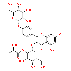 ChemSpider 2D Image | 2-[4-(beta-D-glycero-Hexopyranosyloxy)phenyl]-5,7-dihydroxy-4-oxo-4H-chromen-3-yl 2-O-lactoyl-beta-D-glycero-hexopyranoside | C30H34O18