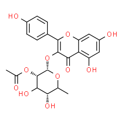 ChemSpider 2D Image | 5,7-Dihydroxy-2-(4-hydroxyphenyl)-4-oxo-4H-chromen-3-yl 2-O-acetyl-6-deoxy-alpha-L-erythro-hexopyranoside | C23H22O11