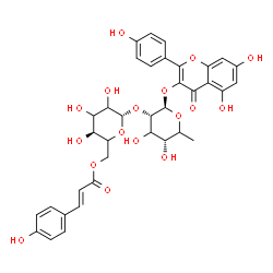 ChemSpider 2D Image | 5,7-Dihydroxy-2-(4-hydroxyphenyl)-4-oxo-4H-chromen-3-yl 6-deoxy-2-O-{6-O-[(2E)-3-(4-hydroxyphenyl)-2-propenoyl]-beta-D-glycero-hexopyranosyl}-beta-L-erythro-hexopyranoside | C36H36O17