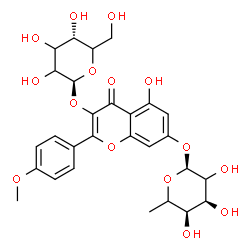 ChemSpider 2D Image | 3-(beta-D-glycero-Hexopyranosyloxy)-5-hydroxy-2-(4-methoxyphenyl)-4-oxo-4H-chromen-7-yl 6-deoxy-alpha-L-erythro-hexopyranoside | C28H32O15