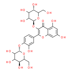 ChemSpider 2D Image | 4-[3-(beta-D-glycero-Hexopyranosyloxy)-5,7-dihydroxy-4-oxo-4H-chromen-2-yl]-2-hydroxyphenyl beta-D-glycero-hexopyranoside | C27H30O17