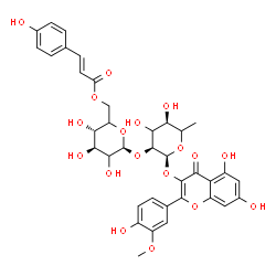 ChemSpider 2D Image | 5,7-Dihydroxy-2-(4-hydroxy-3-methoxyphenyl)-4-oxo-4H-chromen-3-yl 6-deoxy-2-O-{6-O-[(2E)-3-(4-hydroxyphenyl)-2-propenoyl]-beta-D-threo-hexopyranosyl}-alpha-L-erythro-hexopyranoside | C37H38O18