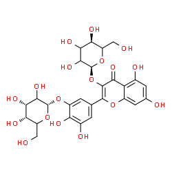 ChemSpider 2D Image | 5-[3-(alpha-L-glycero-Hexopyranosyloxy)-5,7-dihydroxy-4-oxo-4H-chromen-2-yl]-2,3-dihydroxyphenyl alpha-L-erythro-hexopyranoside | C27H30O18