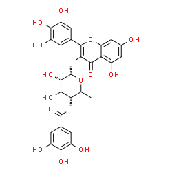 ChemSpider 2D Image | 5,7-Dihydroxy-4-oxo-2-(3,4,5-trihydroxyphenyl)-4H-chromen-3-yl 6-deoxy-4-O-(3,4,5-trihydroxybenzoyl)-alpha-L-erythro-hexopyranoside | C28H24O16