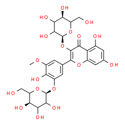 ChemSpider 2D Image | 5-[3-(alpha-L-glycero-Hexopyranosyloxy)-5,7-dihydroxy-4-oxo-4H-chromen-2-yl]-2-hydroxy-3-methoxyphenyl alpha-L-glycero-hexopyranoside | C28H32O18