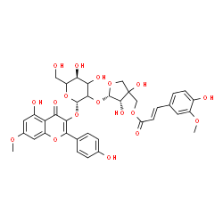 ChemSpider 2D Image | 5-Hydroxy-2-(4-hydroxyphenyl)-7-methoxy-4-oxo-4H-chromen-3-yl 2-O-[(2S,3S)-3,4-dihydroxy-4-({[(2E)-3-(4-hydroxy-3-methoxyphenyl)-2-propenoyl]oxy}methyl)tetrahydro-2-furanyl]-beta-D-glycero-hexopyranos
ide | C37H38O18