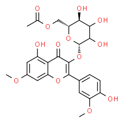 ChemSpider 2D Image | 5-Hydroxy-2-(4-hydroxy-3-methoxyphenyl)-7-methoxy-4-oxo-4H-chromen-3-yl 6-O-acetyl-beta-D-erythro-hexopyranoside | C25H26O13