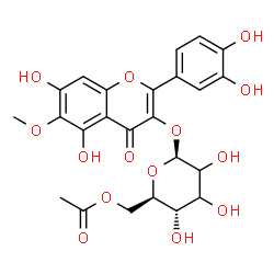 ChemSpider 2D Image | 2-(3,4-Dihydroxyphenyl)-5,7-dihydroxy-6-methoxy-4-oxo-4H-chromen-3-yl 6-O-acetyl-beta-D-erythro-hexopyranoside | C24H24O14
