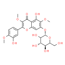 ChemSpider 2D Image | 5-Hydroxy-2-(3-hydroxy-4-methoxyphenyl)-3,6-dimethoxy-4-oxo-4H-chromen-7-yl beta-D-threo-hexopyranoside | C24H26O13