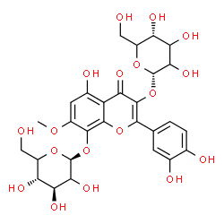 ChemSpider 2D Image | 2-(3,4-Dihydroxyphenyl)-8-(beta-D-threo-hexopyranosyloxy)-5-hydroxy-7-methoxy-4-oxo-4H-chromen-3-yl alpha-L-glycero-hexopyranoside | C28H32O18