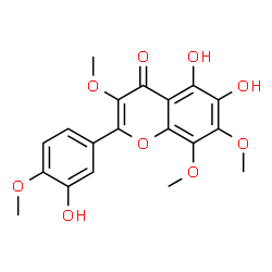 ChemSpider 2D Image | 5,6-Dihydroxy-2-(3-hydroxy-4-methoxyphenyl)-3,7,8-trimethoxy-4H-chromen-4-one | C19H18O9