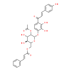 ChemSpider 2D Image | 2,3-Dihydroxy-4-[(2E)-3-(4-hydroxyphenyl)-2-propenoyl]phenyl 2-O-acetyl-6-O-[(2E)-3-phenyl-2-propenoyl]-beta-D-threo-hexopyranoside | C32H30O12