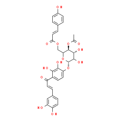 ChemSpider 2D Image | 4-[(2E)-3-(3,4-Dihydroxyphenyl)-2-propenoyl]-2,3-dihydroxyphenyl 4-O-acetyl-6-O-[(2E)-3-(4-hydroxyphenyl)-2-propenoyl]-beta-D-threo-hexopyranoside | C32H30O14