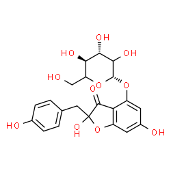 ChemSpider 2D Image | 2,6-Dihydroxy-2-(4-hydroxybenzyl)-3-oxo-2,3-dihydro-1-benzofuran-4-yl beta-D-threo-hexopyranoside | C21H22O11