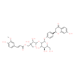 ChemSpider 2D Image | 4-[(2R)-7-Hydroxy-4-oxo-3,4-dihydro-2H-chromen-2-yl]phenyl 2-O-[(2S,3S)-3,4-dihydroxy-4-({[(2E)-3-(4-hydroxy-3-methoxyphenyl)-2-propenoyl]oxy}methyl)tetrahydro-2-furanyl]-beta-D-threo-hexopyranoside | C36H38O16