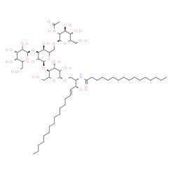 ChemSpider 2D Image | N-[(2S,3R,4E)-1-{[2-Acetamido-2-deoxy-beta-D-threo-hexopyranosyl-(1->6)-[beta-L-erythro-hexopyranosyl-(1->3)]-alpha-L-erythro-hexopyranosyl-(1->4)-beta-D-threo-hexopyranosyl]oxy}-3-hydroxy-4-octadecen
-2-yl]hexadecanamide | C60H110N2O23