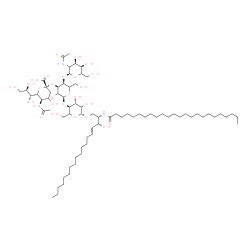ChemSpider 2D Image | (2S,3R,4E)-3-Hydroxy-2-(tetracosanoylamino)-4-octadecen-1-yl 2-acetamido-2-deoxy-alpha-L-erythro-hexopyranosyl-(1->4)-[(4xi)-5-acetamido-3,5-dideoxy-6-[(1R,2R)-1,2,3-trihydroxypropyl]-beta-L-glycero-h
ex-2-ulopyranonosyl-(2->3)]-alpha-L-erythro-hexopyranosyl-(1->4)-beta-D-threo-hexopyranoside | C73H133N3O26