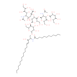 ChemSpider 2D Image | (2S,3R,4E)-2-(Dodecanoylamino)-3-hydroxy-4-octadecen-1-yl 5-acetamido-3,5-dideoxy-6-[(1S,2S)-1,2,3-trihydroxypropyl]-beta-D-erythro-hex-2-ulopyranonosyl-(2->3)-[alpha-L-glycero-hexopyranosyl-(1->3)-2-
acetamido-2-deoxy-alpha-L-glycero-hexopyranosyl-(1->4)]-alpha-L-glycero-hexopyranosyl-(1->4)-beta-D-glycero-hexopyranoside | C67H119N3O31
