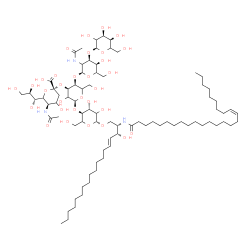 ChemSpider 2D Image | (2S,3R,4E)-2-[(17Z)-17-Hexacosenoylamino]-3-hydroxy-4-octadecen-1-yl (4xi)-5-acetamido-3,5-dideoxy-6-[(1R,2R)-1,2,3-trihydroxypropyl]-beta-L-glycero-hex-2-ulopyranonosyl-(2->3)-[alpha-L-erythro-hexopy
ranosyl-(1->3)-2-acetamido-2-deoxy-alpha-L-erythro-hexopyranosyl-(1->4)]-alpha-L-erythro-hexopyranosyl-(1->4)-beta-D-threo-hexopyranoside | C81H145N3O31