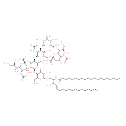 ChemSpider 2D Image | (2S,3R,4E)-3-Hydroxy-2-(icosanoylamino)-4-octadecen-1-yl (4xi)-5-acetamido-3,5-dideoxy-6-[(1R,2R)-1,2,3-trihydroxypropyl]-beta-L-glycero-hex-2-ulopyranonosyl-(2->3)-[(4xi)-5-acetamido-3,5-dideoxy-6-[(
1R,2R)-1,2,3-trihydroxypropyl]-beta-L-glycero-hex-2-ulopyranonosyl-(2->6)-[alpha-L-erythro-hexopyranosyl-(1->3)]-2-acetamido-2-deoxy-alpha-L-erythro-hexopyranosyl-(1->4)]-alpha-L-erythro-hexopyranosyl
-(1->4)-beta-D-threo-hexopyranoside | C86H152N4O39