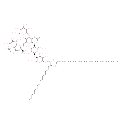 ChemSpider 2D Image | (2S,3R,4E)-3-Hydroxy-2-(tetracosanoylamino)-4-octadecen-1-yl (4xi)-5-acetamido-3,5-dideoxy-6-[(1R,2R)-1,2,3-trihydroxypropyl]-beta-L-glycero-hex-2-ulopyranonosyl-(2->6)-[alpha-L-erythro-hexopyranosyl-
(1->3)]-2-acetamido-2-deoxy-alpha-L-erythro-hexopyranosyl-(1->4)-alpha-L-erythro-hexopyranosyl-(1->4)-beta-D-threo-hexopyranoside | C79H143N3O31