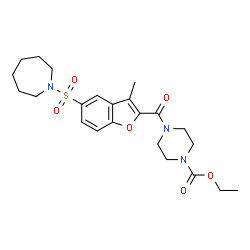 ChemSpider 2D Image | Ethyl 4-{[5-(1-azepanylsulfonyl)-3-methyl-1-benzofuran-2-yl]carbonyl}-1-piperazinecarboxylate | C23H31N3O6S