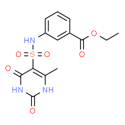 ChemSpider 2D Image | Ethyl 3-{[(6-methyl-2,4-dioxo-1,2,3,4-tetrahydro-5-pyrimidinyl)sulfonyl]amino}benzoate | C14H15N3O6S