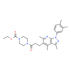 ChemSpider 2D Image | Ethyl 4-{3-[1-(3,4-dimethylphenyl)-3,4,6-trimethyl-1H-pyrazolo[3,4-b]pyridin-5-yl]propanoyl}-1-piperazinecarboxylate | C27H35N5O3