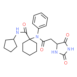 ChemSpider 2D Image | N-Cyclopentyl-1-{[(2,5-dioxo-4-imidazolidinyl)acetyl](phenyl)amino}cyclohexanecarboxamide | C23H30N4O4