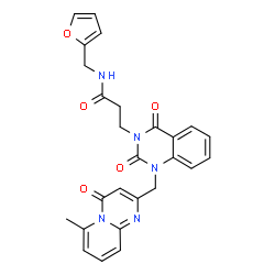 ChemSpider 2D Image | N-(2-Furylmethyl)-3-{1-[(6-methyl-4-oxo-4H-pyrido[1,2-a]pyrimidin-2-yl)methyl]-2,4-dioxo-1,4-dihydro-3(2H)-quinazolinyl}propanamide | C26H23N5O5