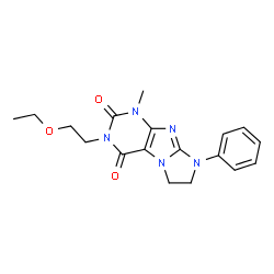 ChemSpider 2D Image | 3-(2-Ethoxyethyl)-1-methyl-8-phenyl-7,8-dihydro-1H-imidazo[2,1-f]purine-2,4(3H,6H)-dione | C18H21N5O3