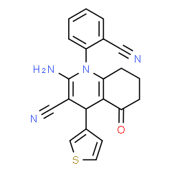 ChemSpider 2D Image | 2-amino-1-(2-cyanophenyl)-5-oxo-4-thien-3-yl-1,4,5,6,7,8-hexahydroquinoline-3-carbonitrile | C21H16N4OS