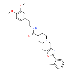 ChemSpider 2D Image | N-[2-(3,4-Dimethoxyphenyl)ethyl]-1-{[5-methyl-2-(2-methylphenyl)-1,3-oxazol-4-yl]methyl}-4-piperidinecarboxamide | C28H35N3O4